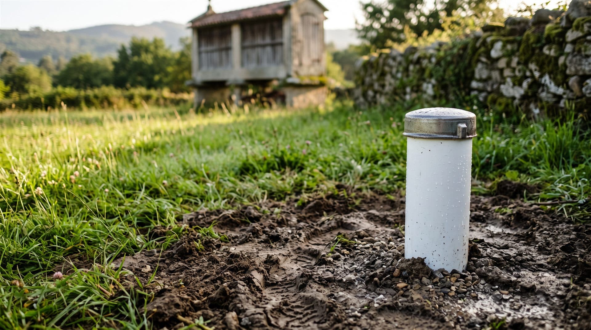 Pozo de barrena terminado en una finca de Pontevedra